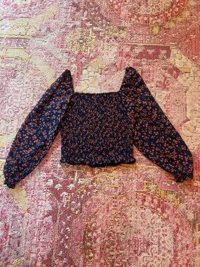 LUSH Navy Blue Floral Blouse